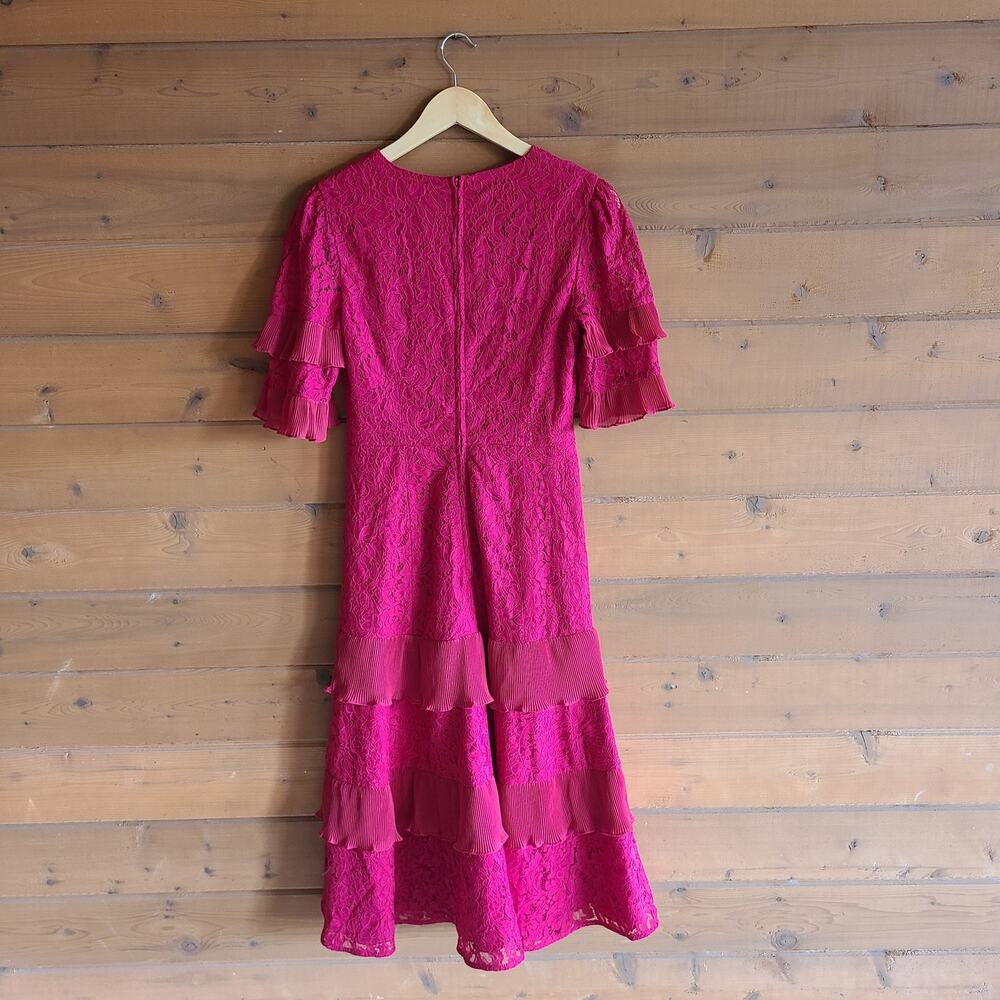 Anthropologie Keepsake Timeless Dress Red Lace Midi S Formal Pleated Vneck Chic - Picture 5 of 6